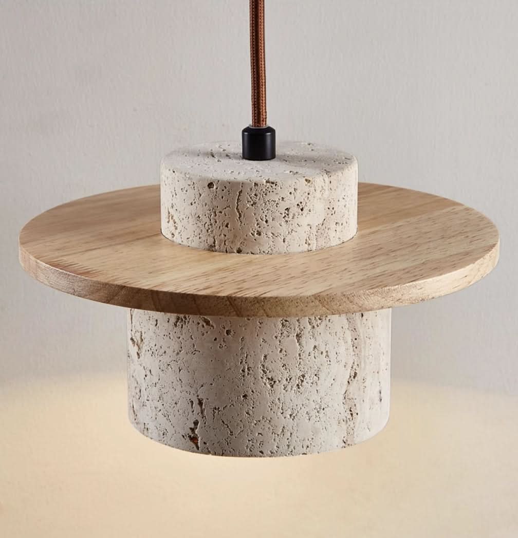 Lampada a Sospensione in Travertino – Lampada a Pendente in Pietra Naturale