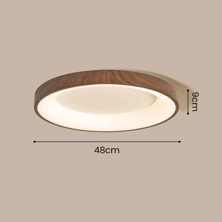 Lampada da soffitto LED in legno naturale con design circolare