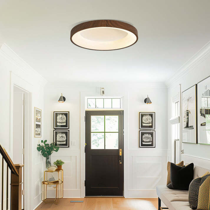 Lampada da soffitto LED in legno naturale con design circolare