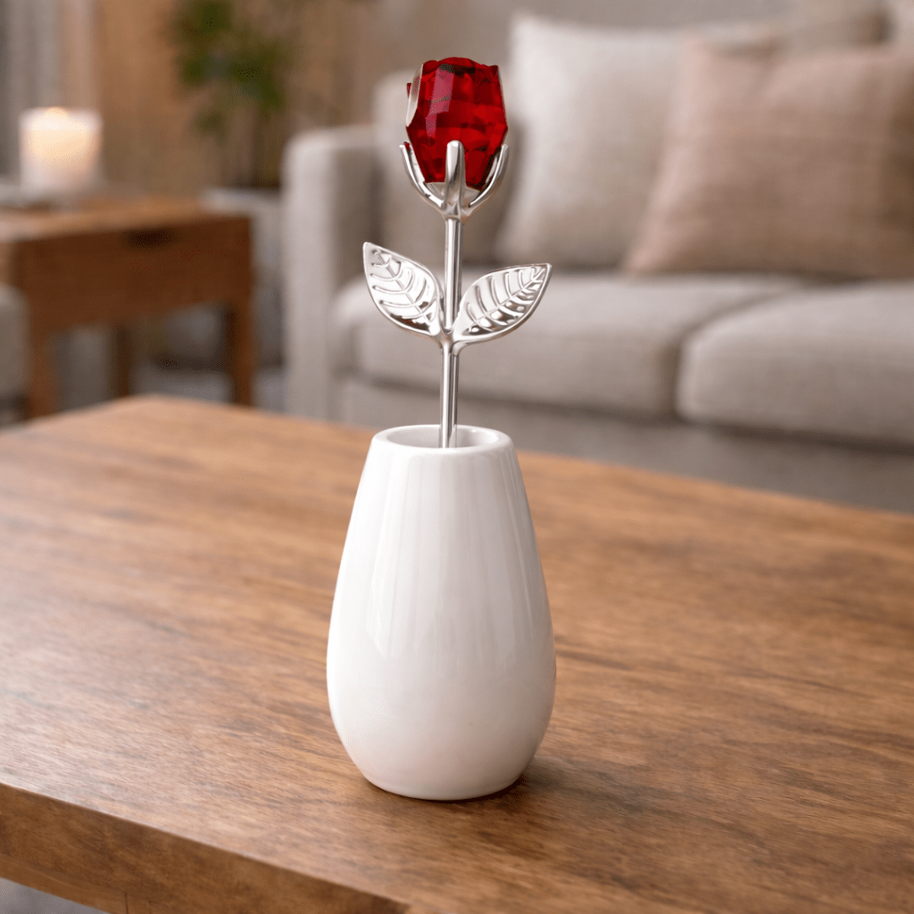 CRYSTIVA – Elegante Ricordo di Rosa in Cristallo con Stelo Oro o Argento