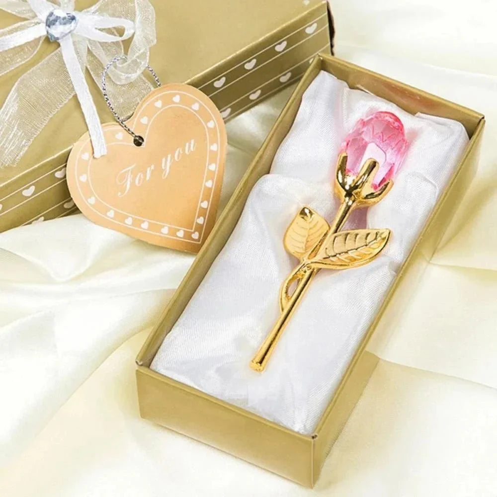 CRYSTIVA – Elegante Ricordo di Rosa in Cristallo con Stelo Oro o Argento