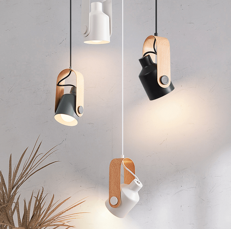 Faretto Pendente in Legno e Metallo Nordico – Luce Sospesa Minimalista