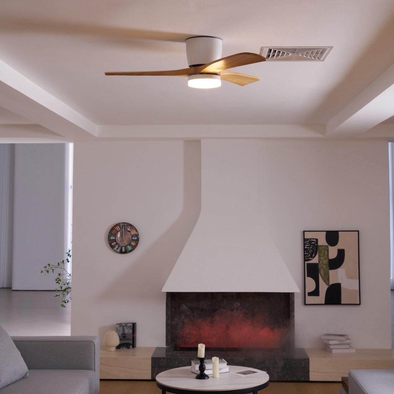 Ventilatore a Soffitto in Legno Nordico con Luce LED e Telecomando