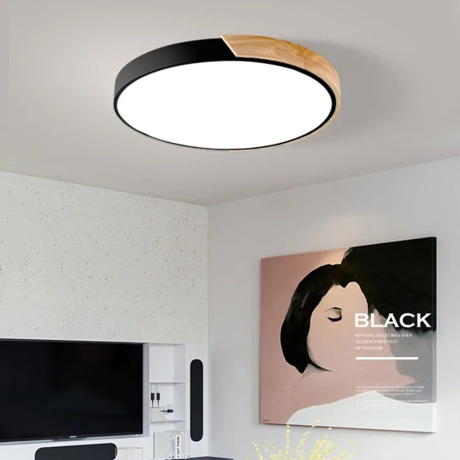 Lampada da soffitto in legno nordico a forma di macaron per spazi moderni
