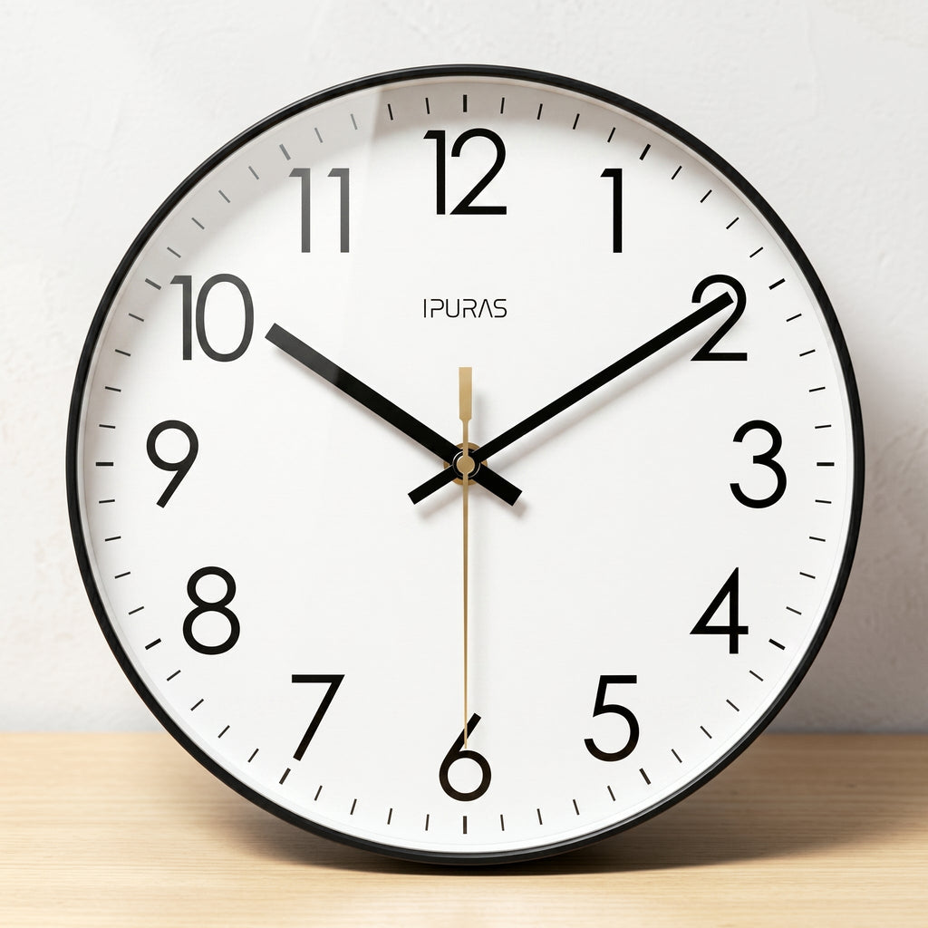 Orologio da parete nordico con grandi cifre e meccanismo silenzioso