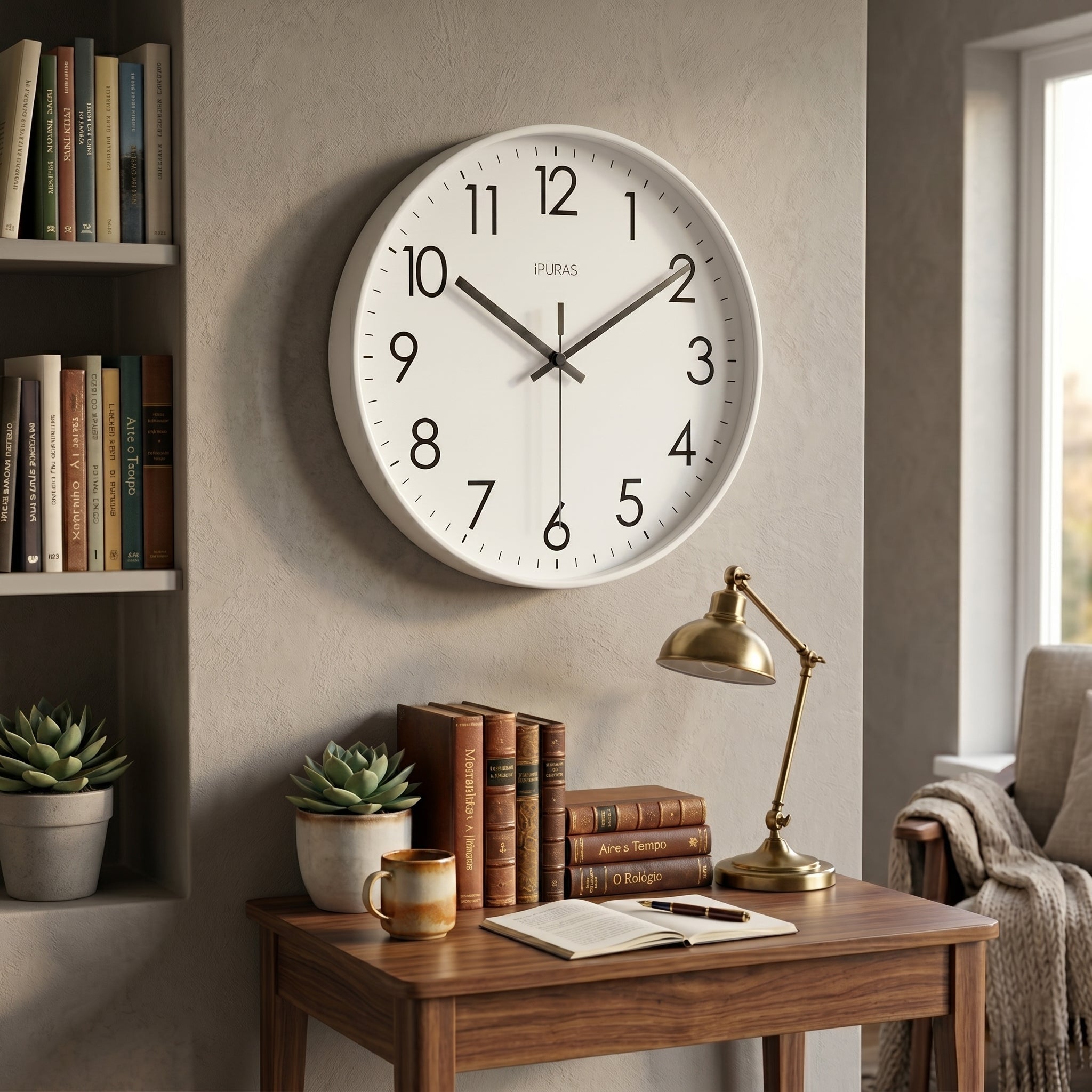 Orologio da parete nordico con grandi cifre e meccanismo silenzioso