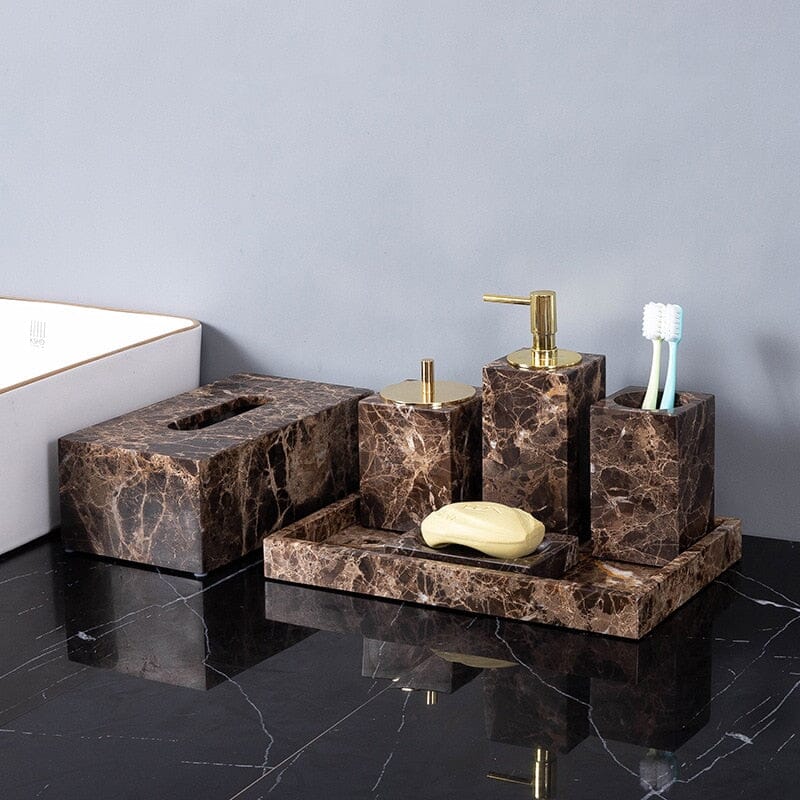 OBSIDORA – Collezione di Accessori per Bagno in Marmo Scuro di Lusso