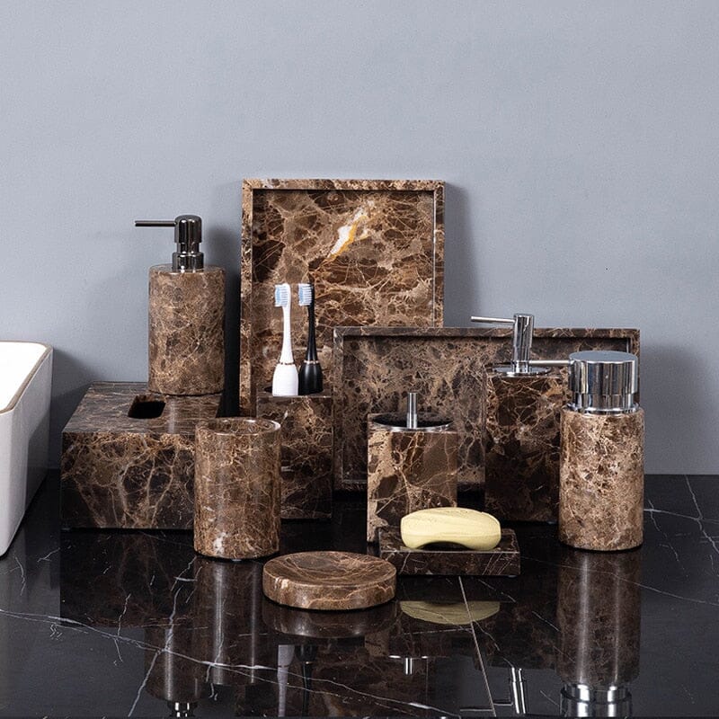 OBSIDORA – Collezione di Accessori per Bagno in Marmo Scuro di Lusso