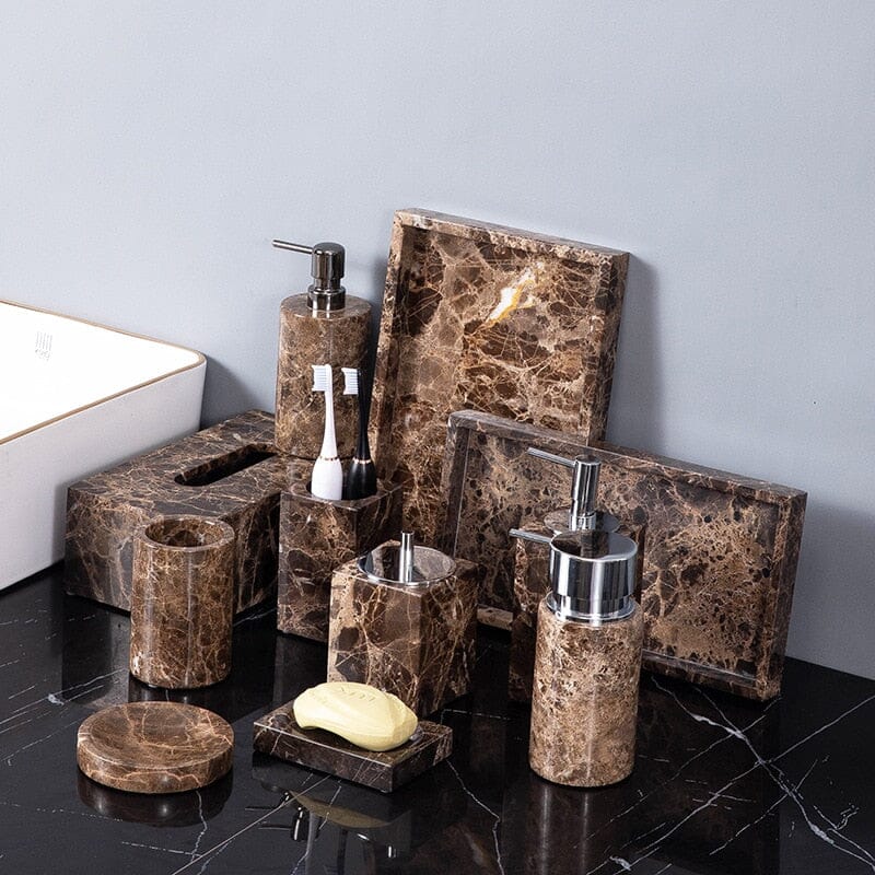 OBSIDORA – Collezione di Accessori per Bagno in Marmo Scuro di Lusso
