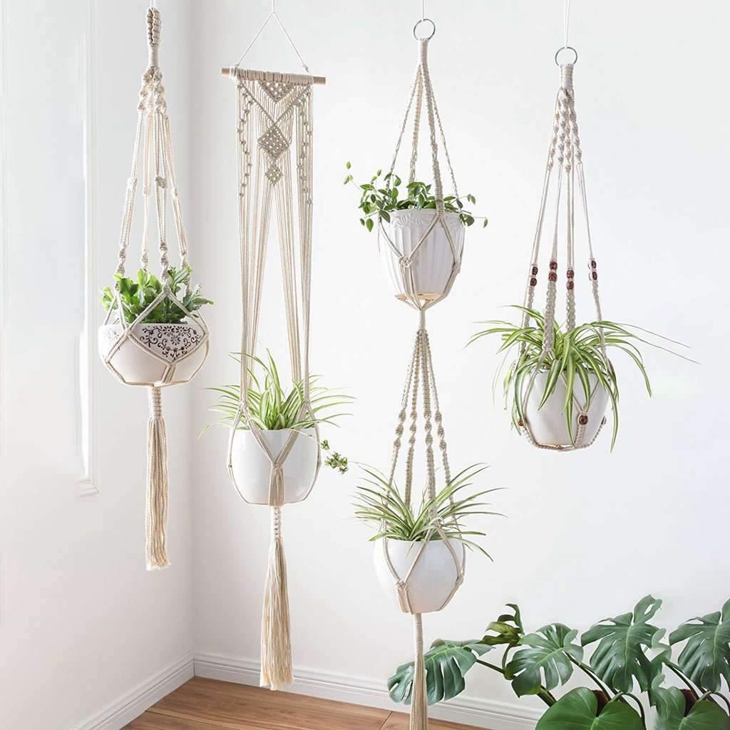 Set di portapiante in macramè Boho fatto a mano a 4 bracci
