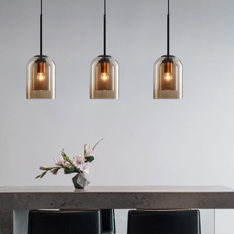 Lampada a Sospensione Mica Mid-Century – Ombrello in Vetro Doppio con Finiture in Ferro