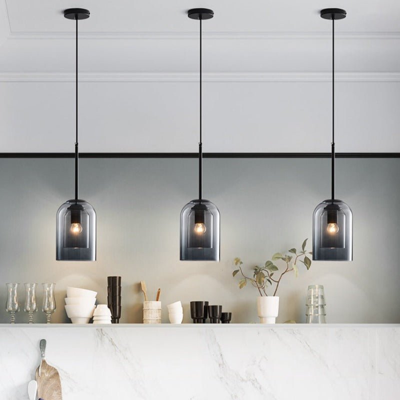 Lampada a Sospensione Mica Mid-Century – Ombrello in Vetro Doppio con Finiture in Ferro