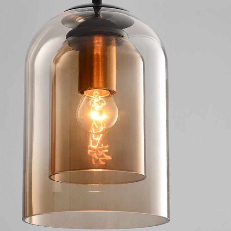 Lampada a Sospensione Mica Mid-Century – Ombrello in Vetro Doppio con Finiture in Ferro