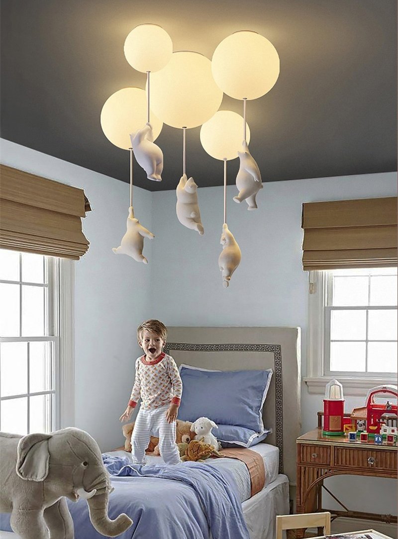 Lampada da soffitto giocosa con orsi e luci a palloncino per cameretta