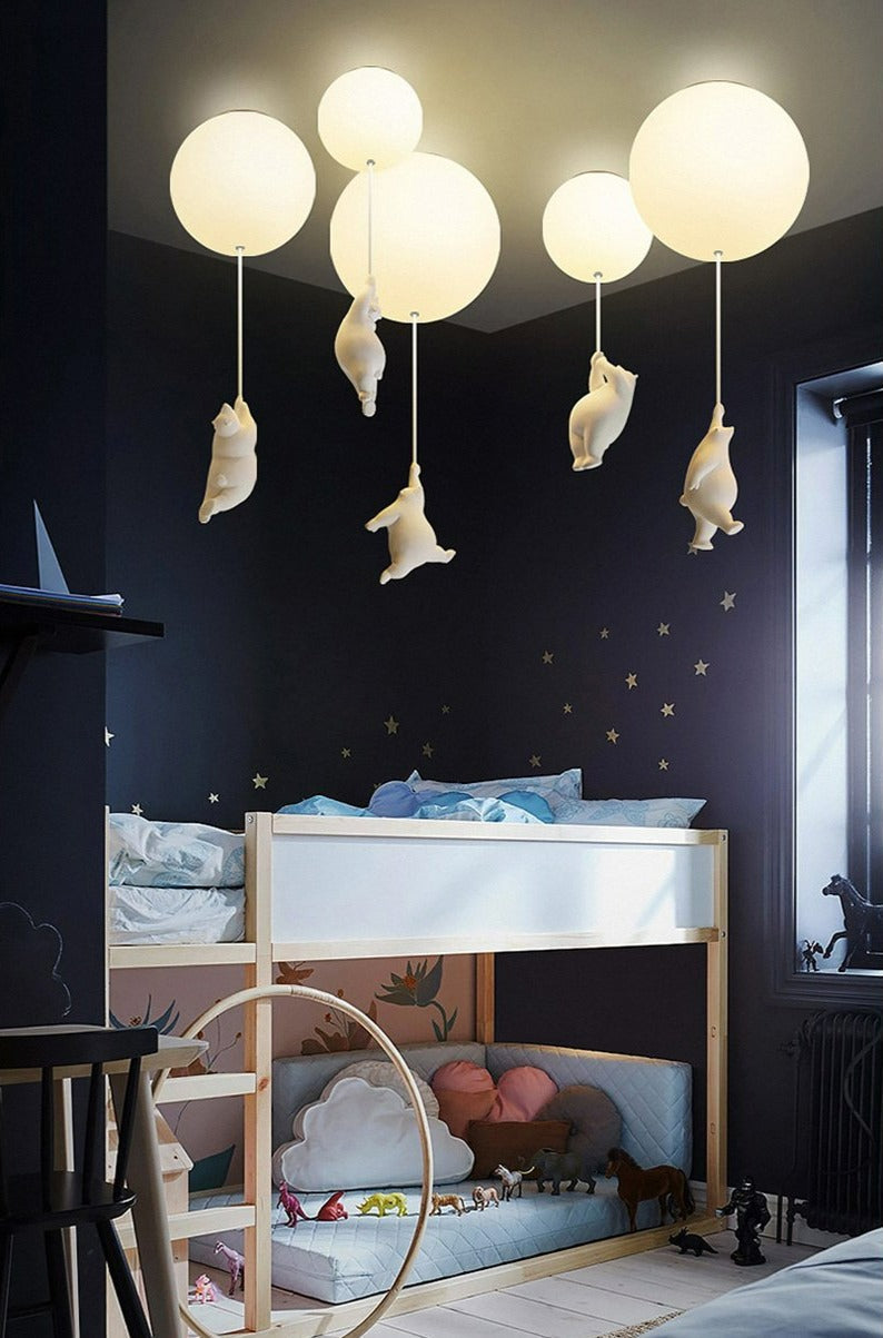 Lampada da soffitto giocosa con orsi e luci a palloncino per cameretta