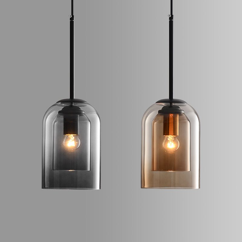 Lampada a Sospensione Mica Mid-Century – Ombrello in Vetro Doppio con Finiture in Ferro