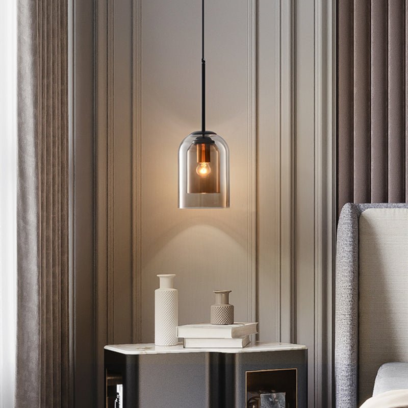 Lampada a Sospensione Mica Mid-Century – Ombrello in Vetro Doppio con Finiture in Ferro