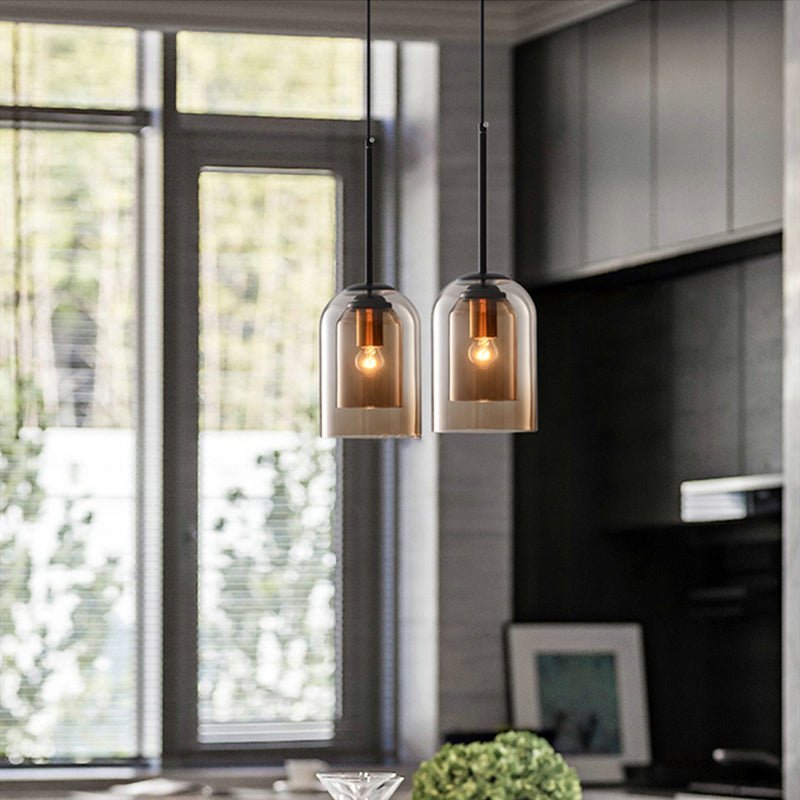 Lampada a Sospensione Mica Mid-Century – Ombrello in Vetro Doppio con Finiture in Ferro