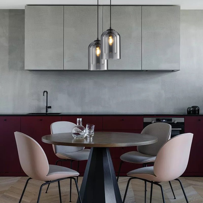 Lampada a Sospensione Mica Mid-Century – Ombrello in Vetro Doppio con Finiture in Ferro