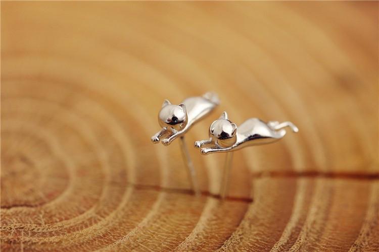 Orecchini a bottone in argento sterling a forma di gatto