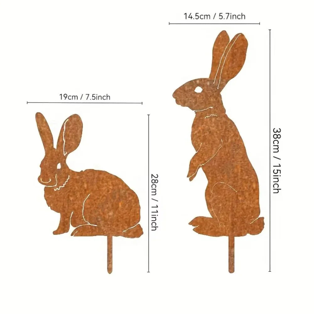 RABBITRAIL – Paletto da Giardino in Metallo Rustico a Forma di Coniglio per Decorazioni Esterne in Stile Country