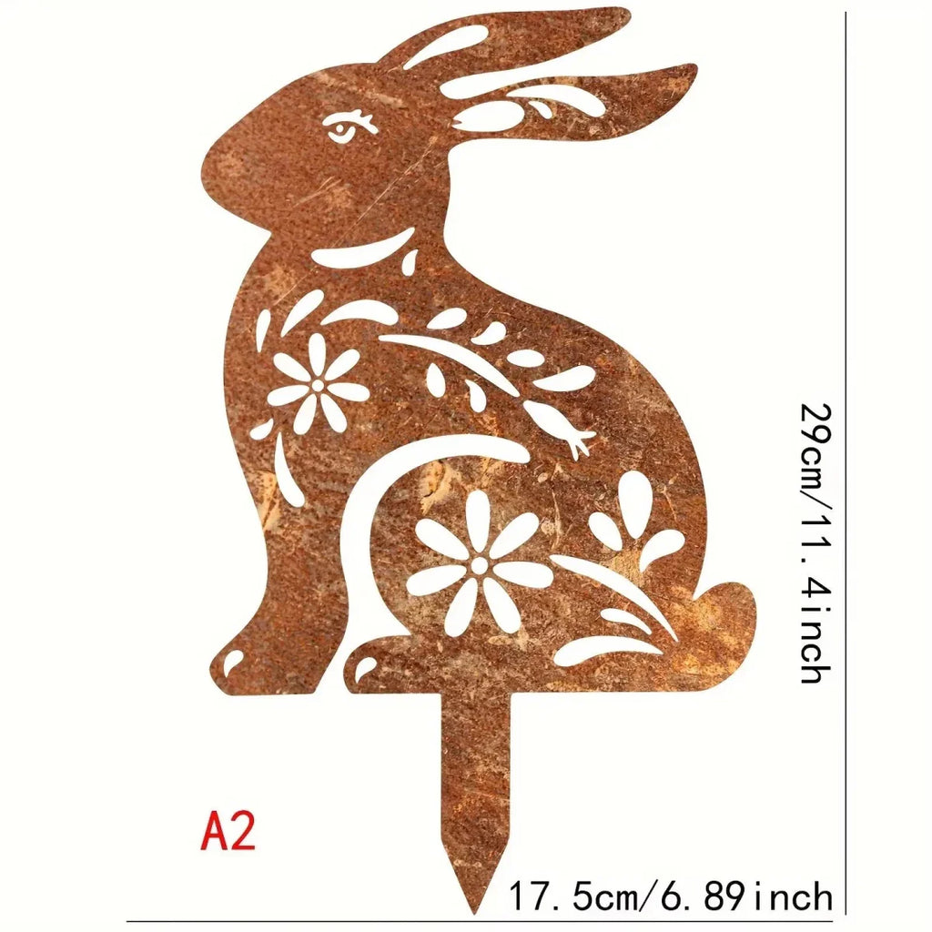 RABBITRAIL – Paletto da Giardino in Metallo Rustico a Forma di Coniglio per Decorazioni Esterne in Stile Country
