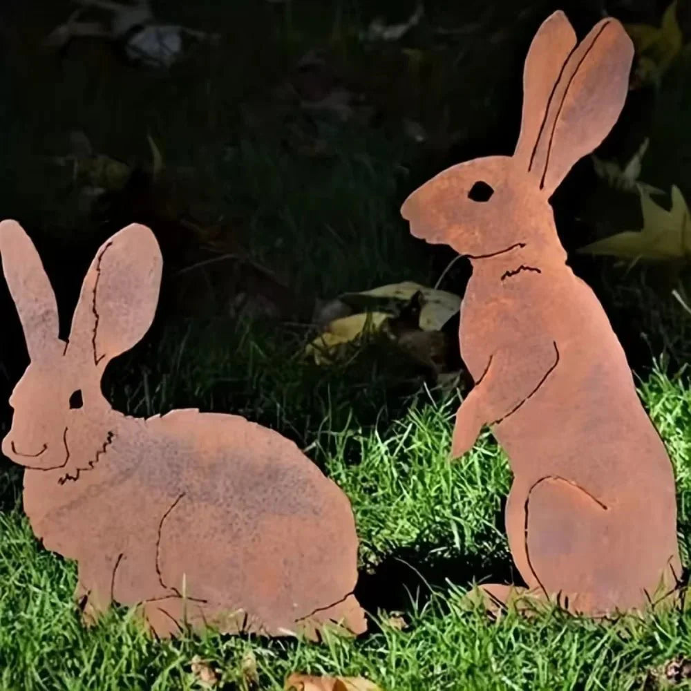 RABBITRAIL – Paletto da Giardino in Metallo Rustico a Forma di Coniglio per Decorazioni Esterne in Stile Country