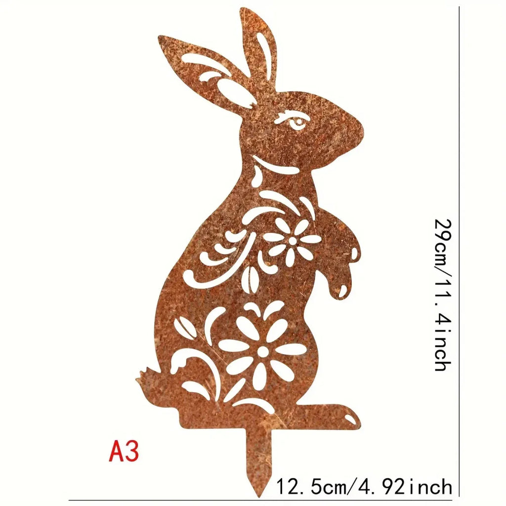 RABBITRAIL – Paletto da Giardino in Metallo Rustico a Forma di Coniglio per Decorazioni Esterne in Stile Country