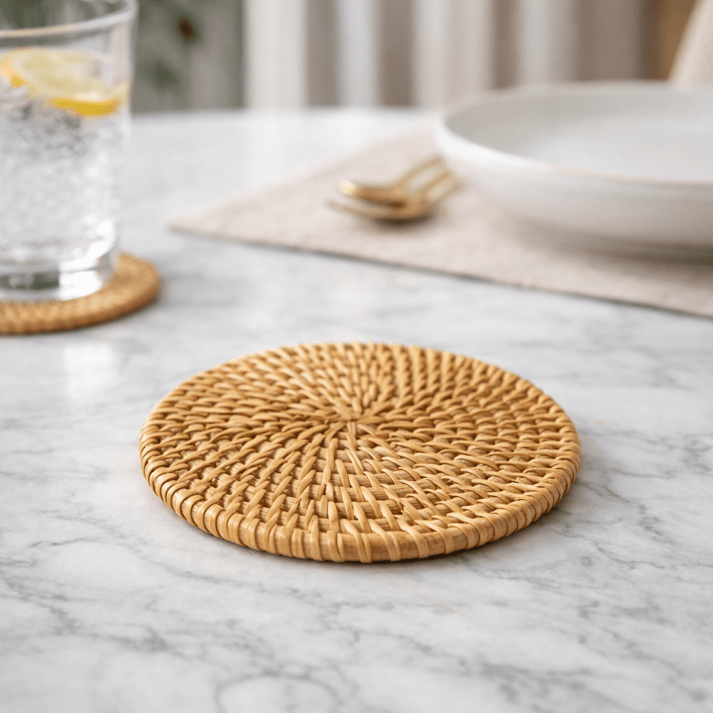 RATTANRA – Sottobicchieri in Rattan Termoisolanti per la Protezione del Tavolo