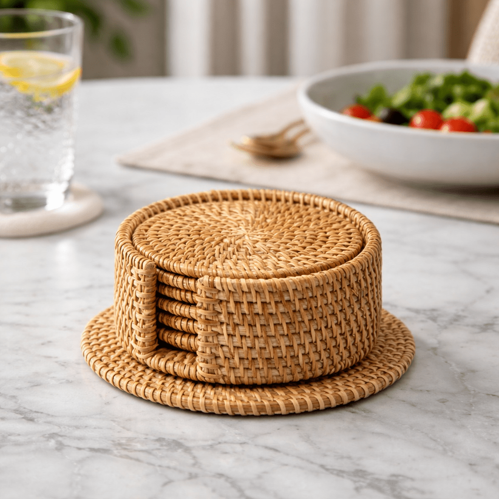 RATTANRA – Sottobicchieri in Rattan Termoisolanti per la Protezione del Tavolo