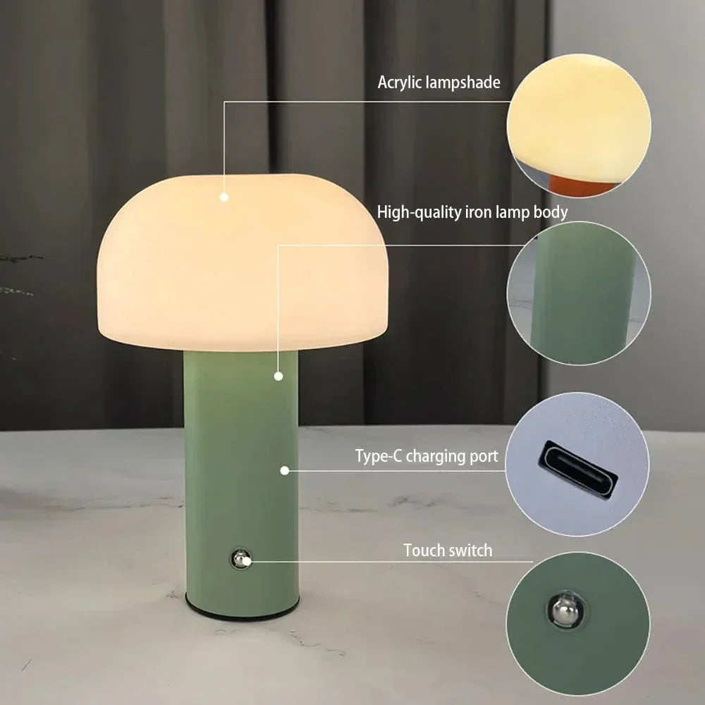 Rechargeable Mushroom LED Table Lamp with Touch Control