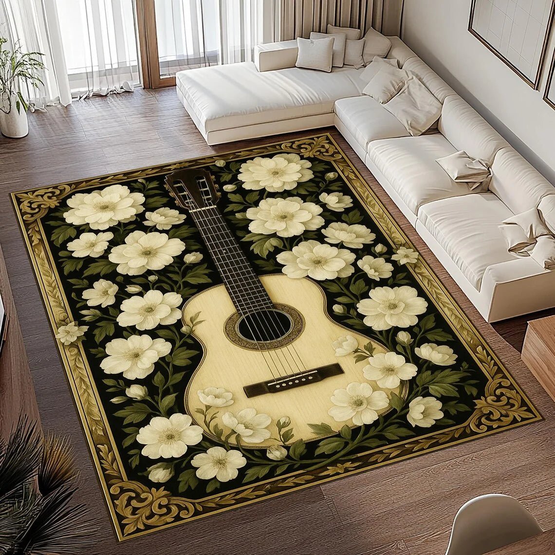 RETROMELODY – Tappeto Area con Stampa di Chitarra Vintage in Flanella Morbida Antiscivolo per Decorazione della Casa