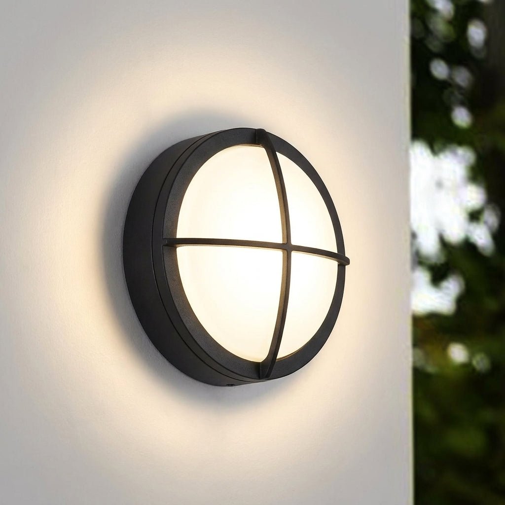 Lampada da parete rotonda per esterni con design a griglia segmentata