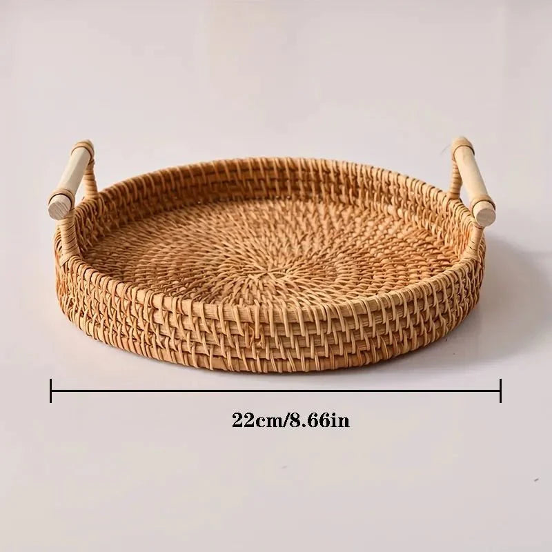 RUSTICPANTRY – Vassoio in Rattan Intrecciato a Mano & Cesto per Alimenti con Coperchio