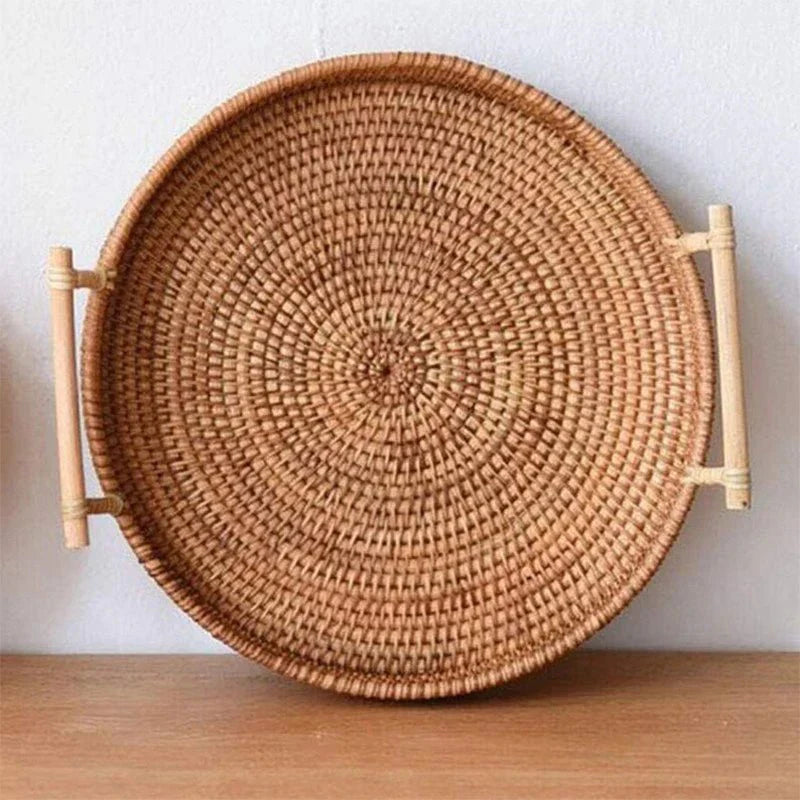 RUSTICPANTRY – Vassoio in Rattan Intrecciato a Mano & Cesto per Alimenti con Coperchio