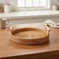 RUSTICPANTRY – Vassoio in Rattan Intrecciato a Mano & Cesto per Alimenti con Coperchio