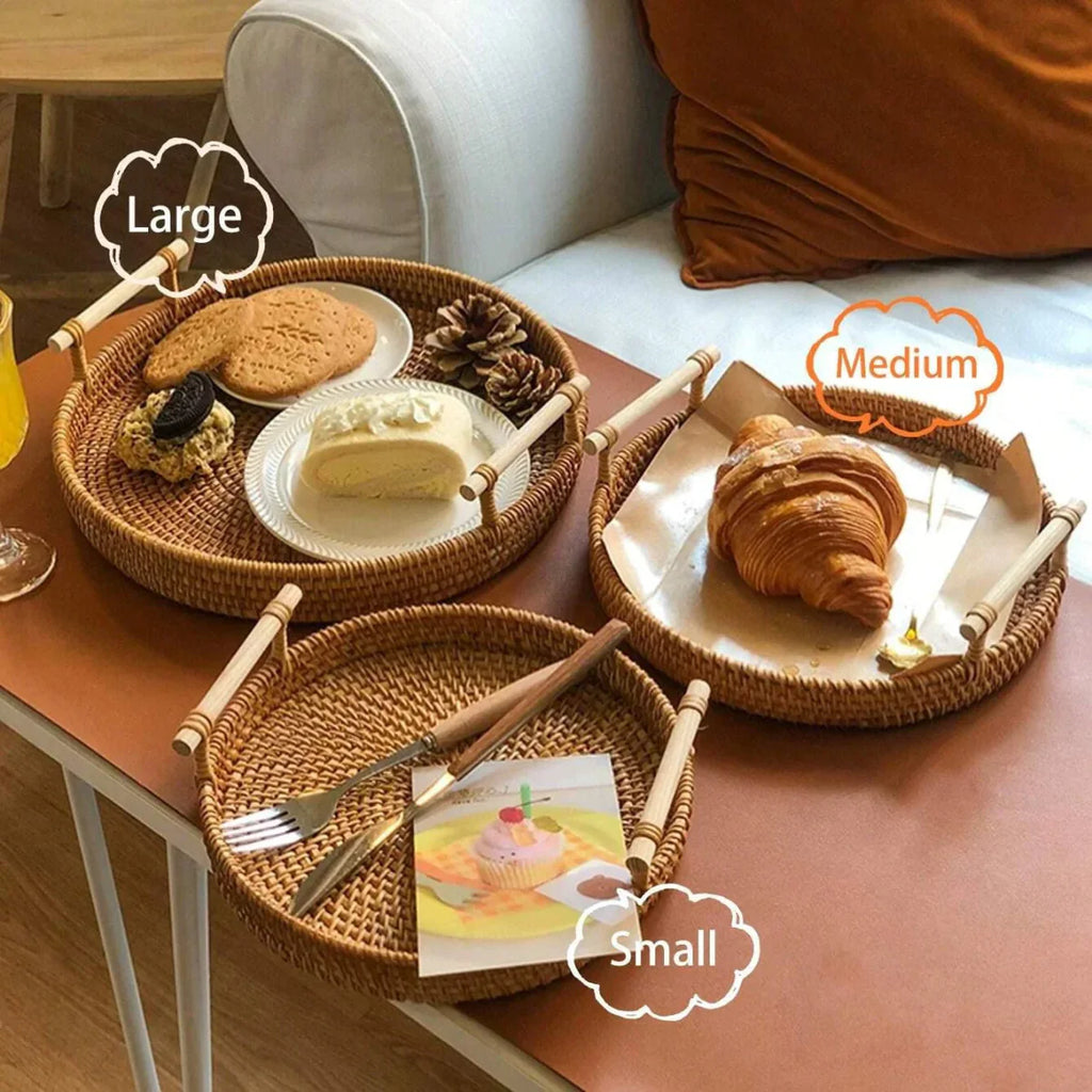 RUSTICPANTRY – Vassoio in Rattan Intrecciato a Mano & Cesto per Alimenti con Coperchio