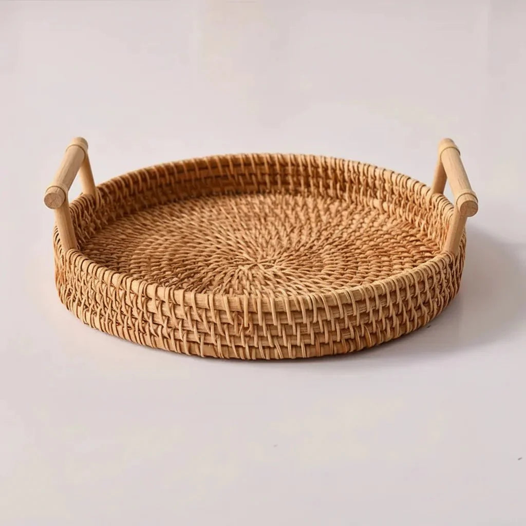 RUSTICPANTRY – Vassoio in Rattan Intrecciato a Mano & Cesto per Alimenti con Coperchio