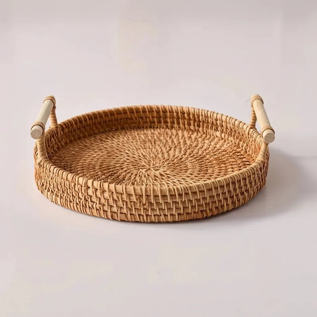 RUSTICPANTRY – Vassoio in Rattan Intrecciato a Mano & Cesto per Alimenti con Coperchio