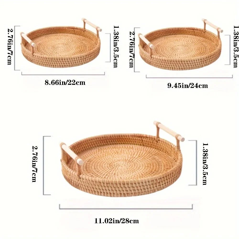 RUSTICPANTRY – Vassoio in Rattan Intrecciato a Mano & Cesto per Alimenti con Coperchio
