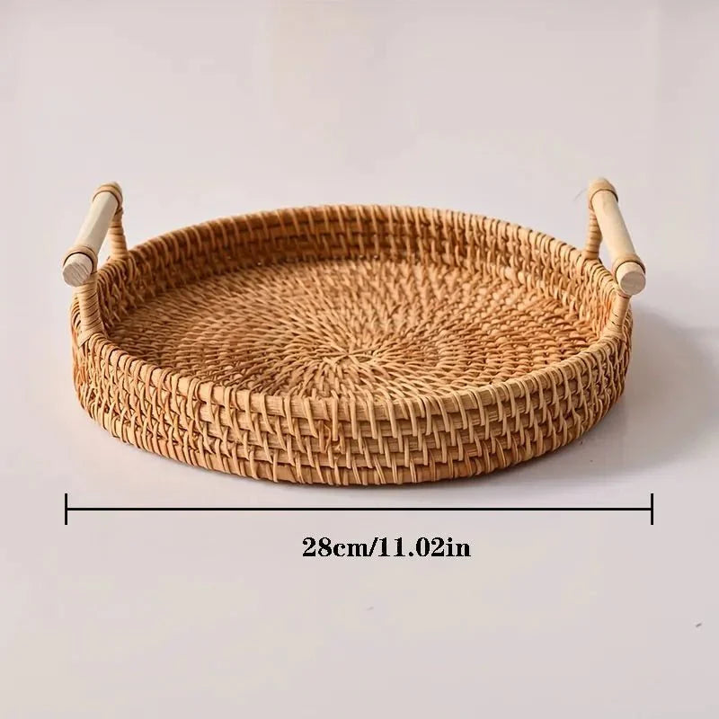 RUSTICPANTRY – Vassoio in Rattan Intrecciato a Mano & Cesto per Alimenti con Coperchio