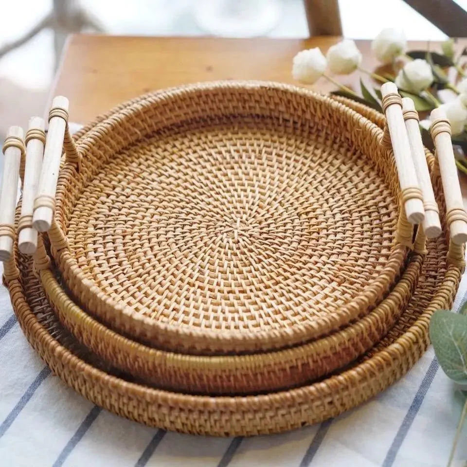 RUSTICPANTRY – Vassoio in Rattan Intrecciato a Mano & Cesto per Alimenti con Coperchio
