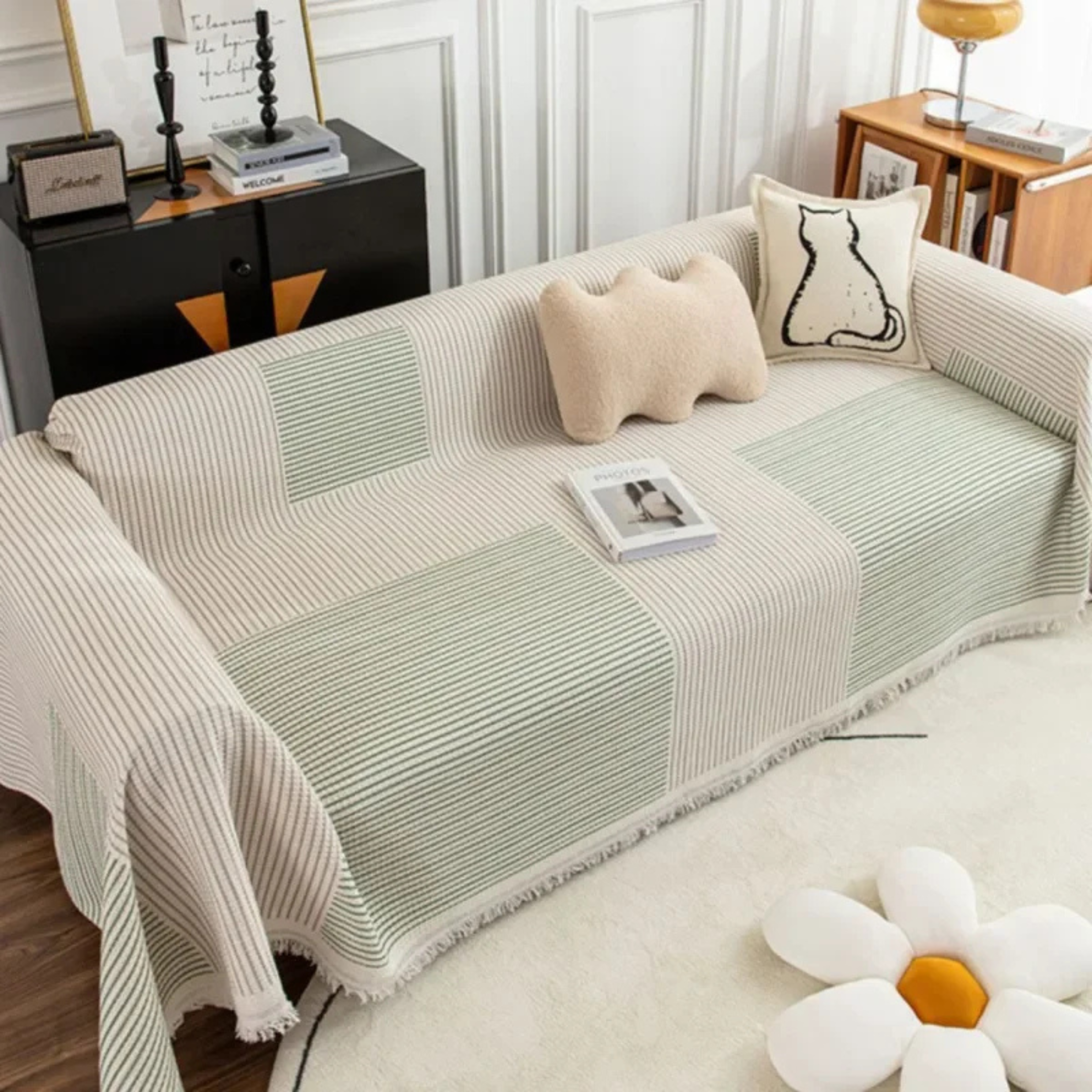 Scandinavian Sofa Throw Blanket with Tassel Edge