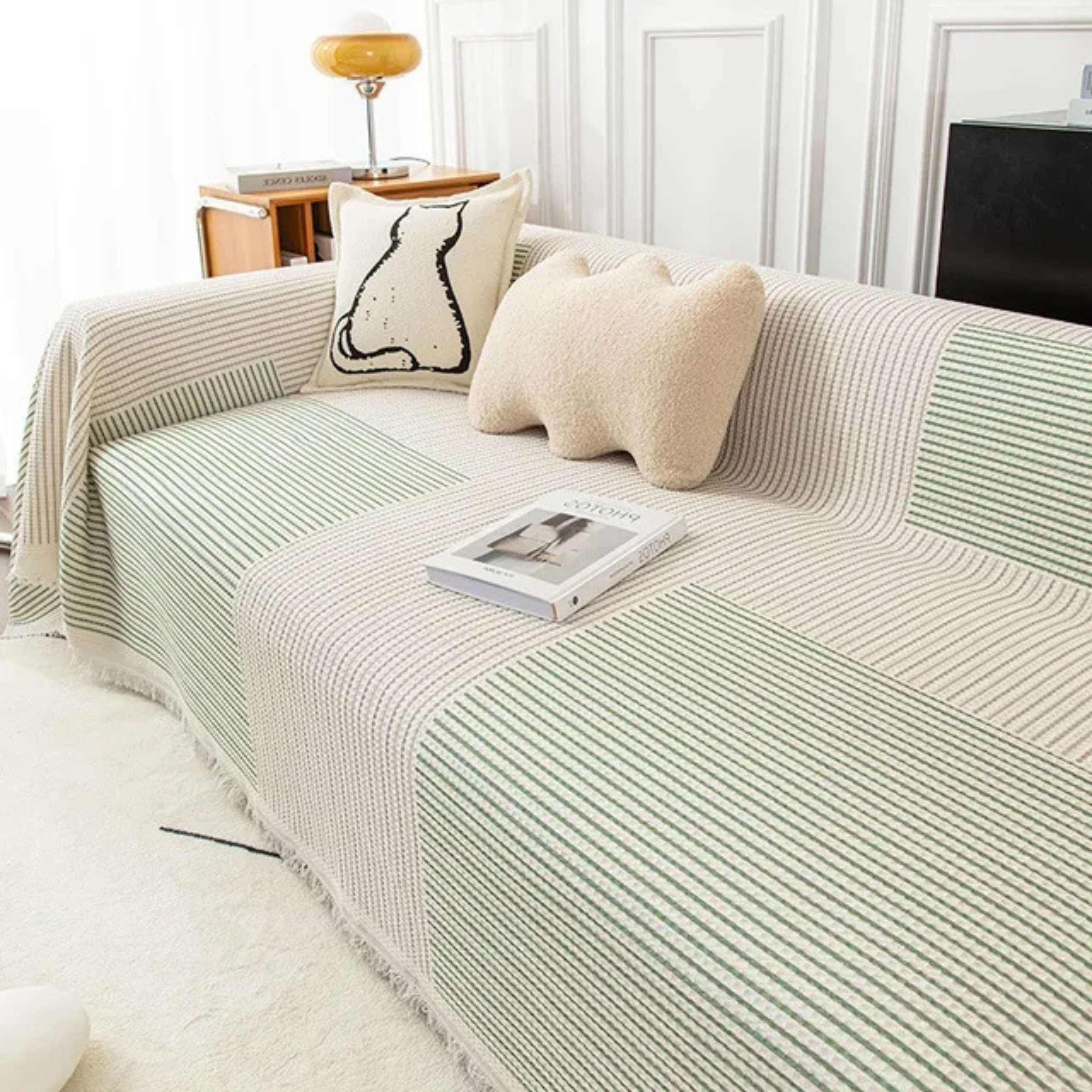 Scandinavian Sofa Throw Blanket with Tassel Edge