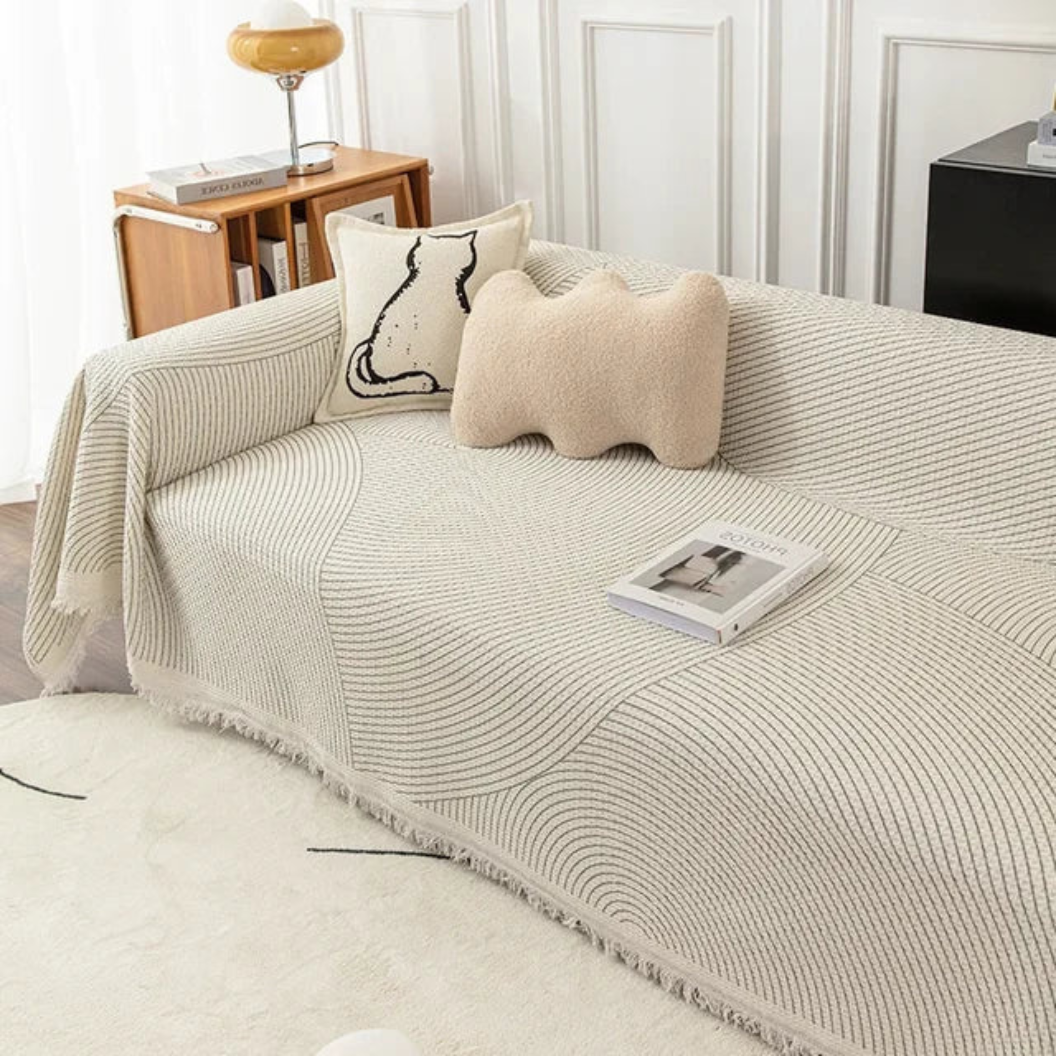 Scandinavian Sofa Throw Blanket with Tassel Edge