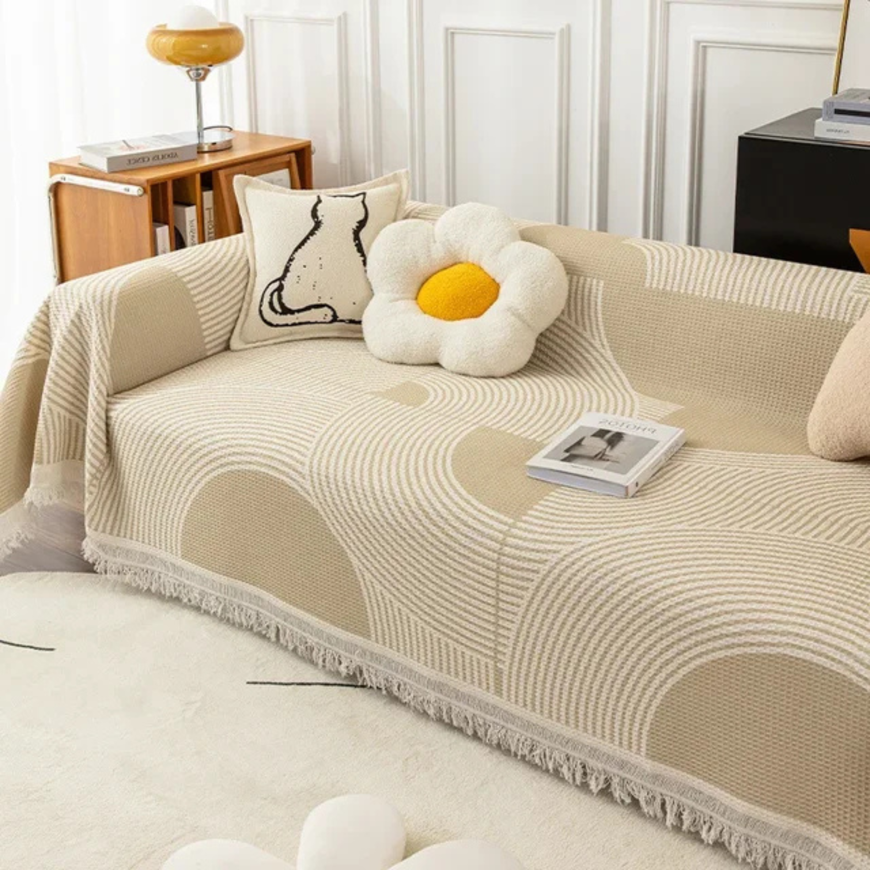 Scandinavian Sofa Throw Blanket with Tassel Edge