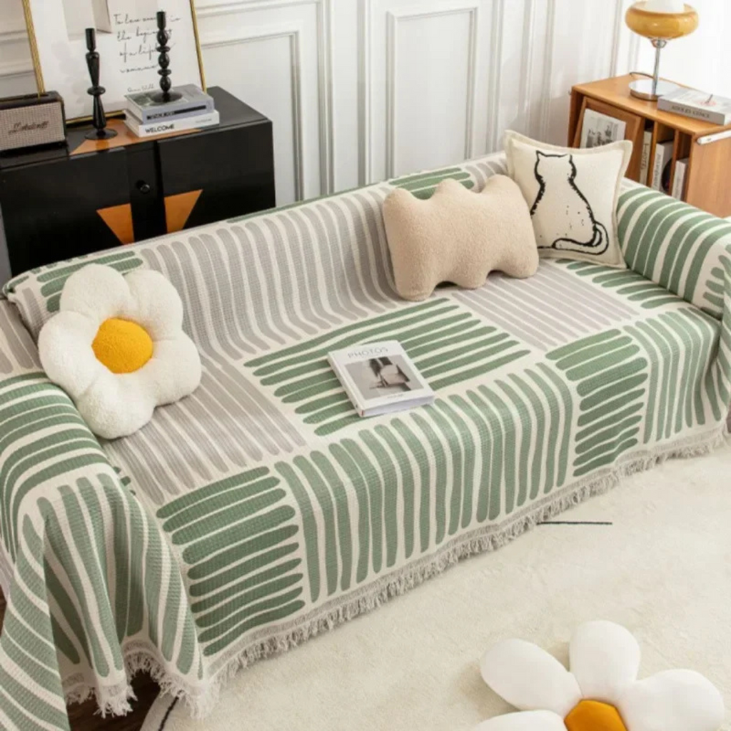 Scandinavian Sofa Throw Blanket with Tassel Edge