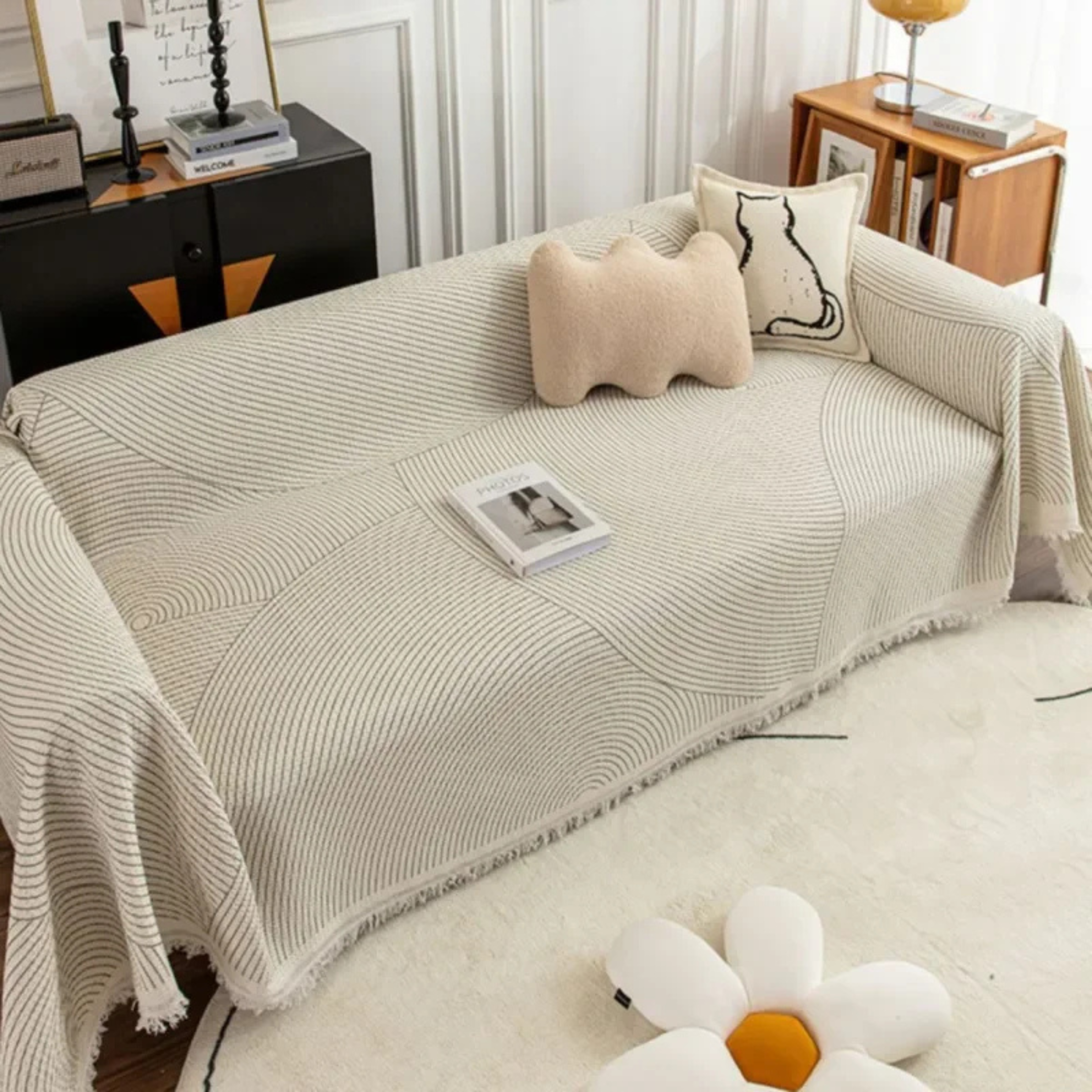 Scandinavian Sofa Throw Blanket with Tassel Edge