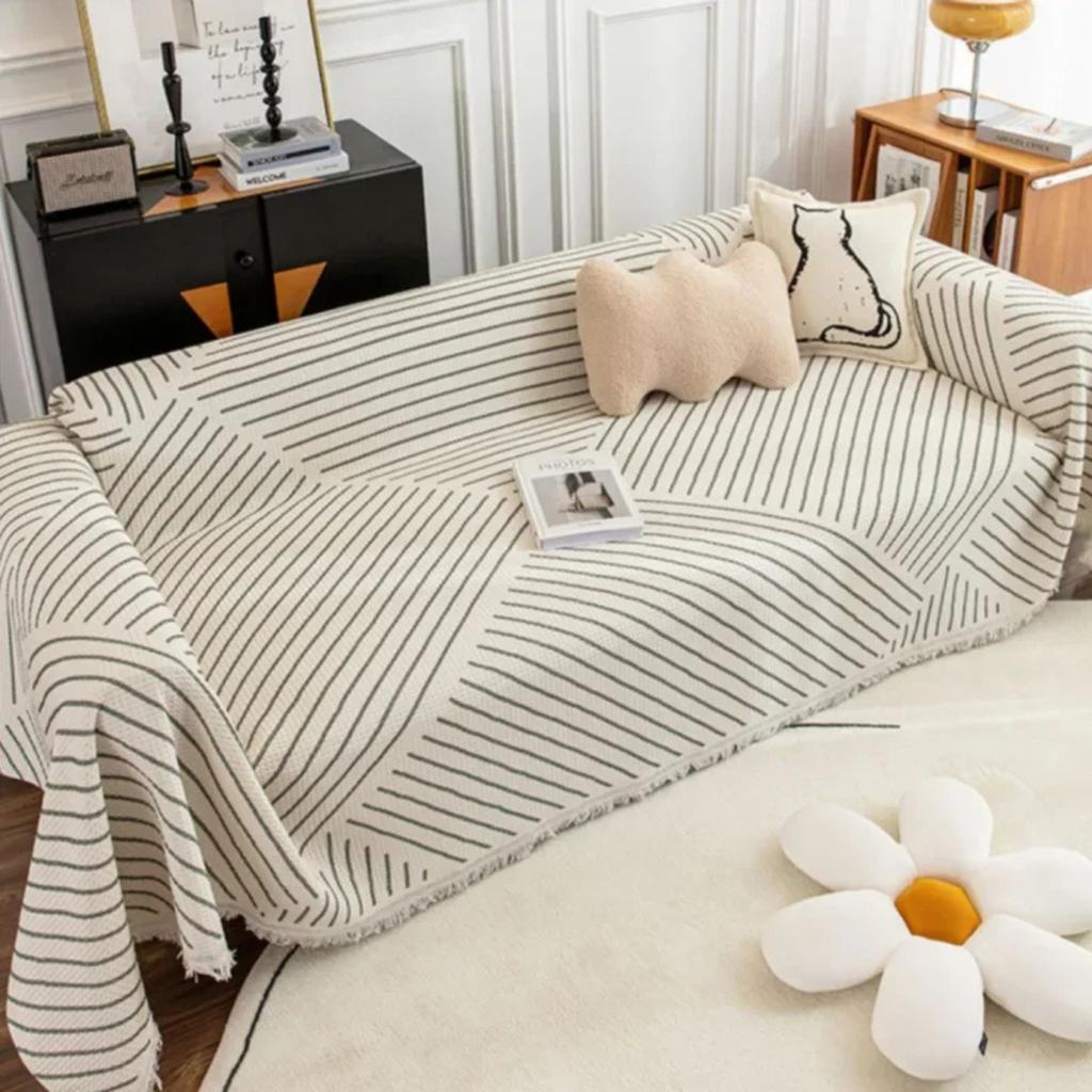 Scandinavian Sofa Throw Blanket with Tassel Edge