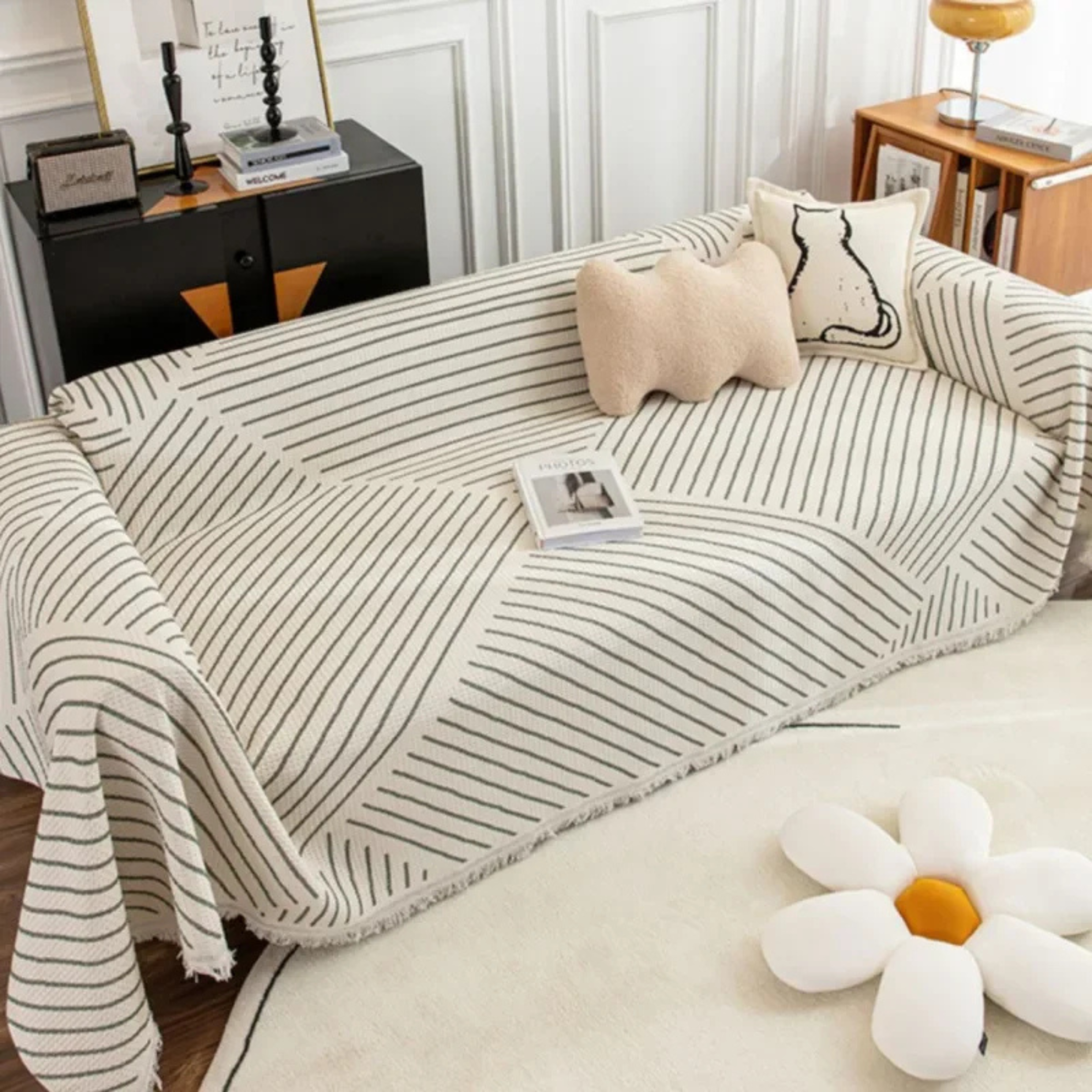 Scandinavian Sofa Throw Blanket with Tassel Edge
